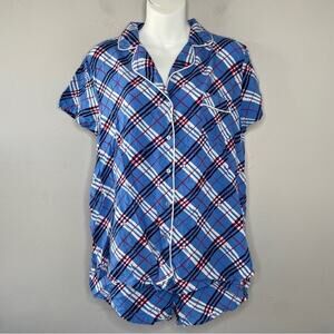 SPLENDID Blue Plaid Pajamas Womens Size Large Summer Comfy Cozy Shorts Summer